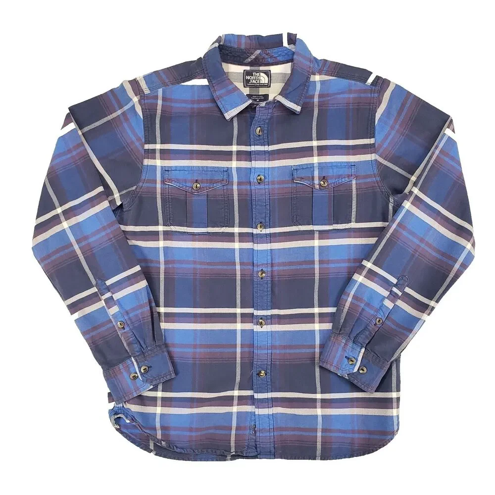 The North Face Flannel‎ Shirt Mens Medium Blue Plaid Cotton Gorpcore Outdoor
